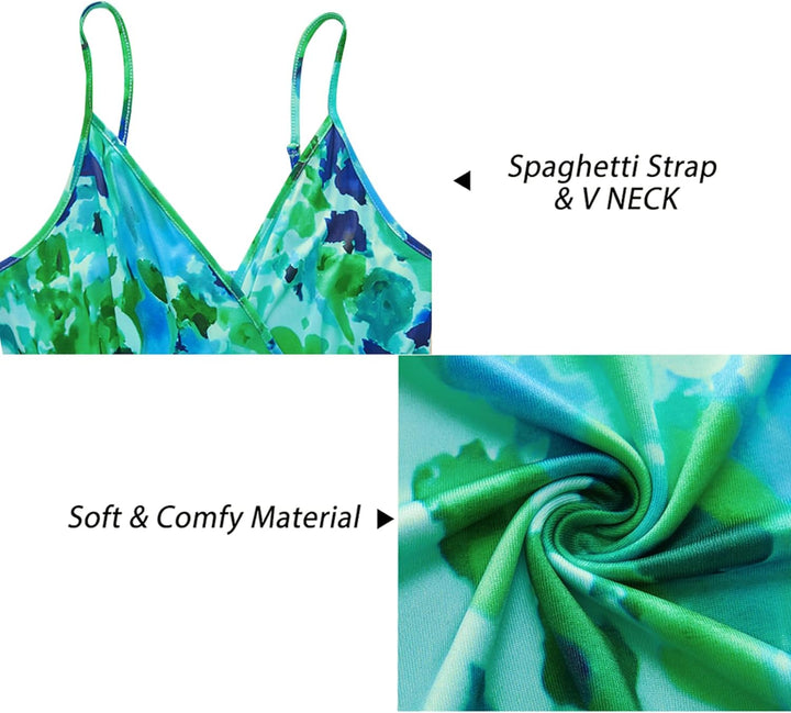 Newshows Sommerkleid Damen Lang Maxikleid Sommer V Ausschnitt Kleid Schlitz Elegant Spaghettiträger