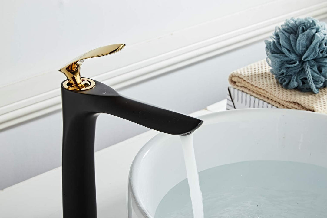 Bad Waschbecken Wasserhahn Hohe Körper Schwarz/Gold Chrom Einhand Einlochmontage Messing Leekayer,LK