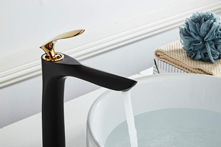 Bad Waschbecken Wasserhahn Hohe Körper Schwarz/Gold Chrom Einhand Einlochmontage Messing Leekayer,LK
