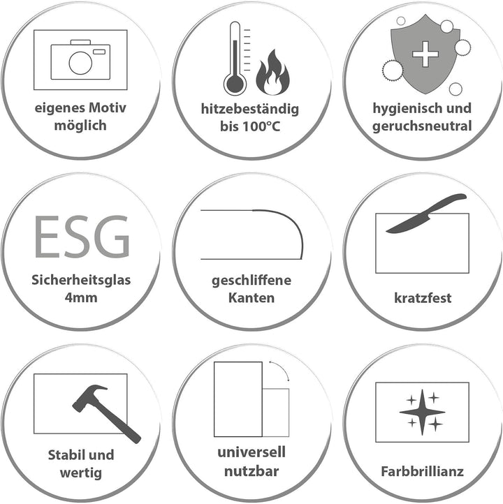 banjado® Herdabdeckplatte Glas 1-teilig 60x52 cm/Schneidebrett Herdabdeckung mit Motiv Schokobraun/H
