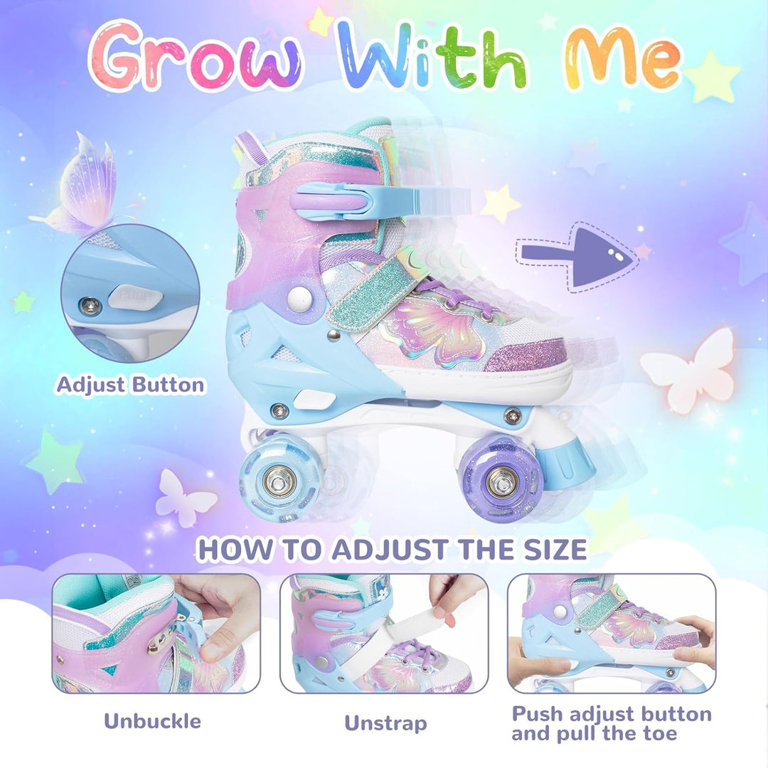 Nattork Kinder Rollschuhe für Mädchen und Jungen, 4 Grössen Verstellbar, Vierrad-Rollschuhe mit Schm