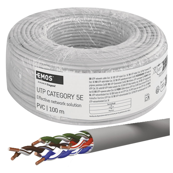 EMOS - UTP Netzwerkkabel CAT 5e, 100m, PVC - CAT5e-Patchkabel UTP - Cu-Draht- Gigabit LAN Kabel - un