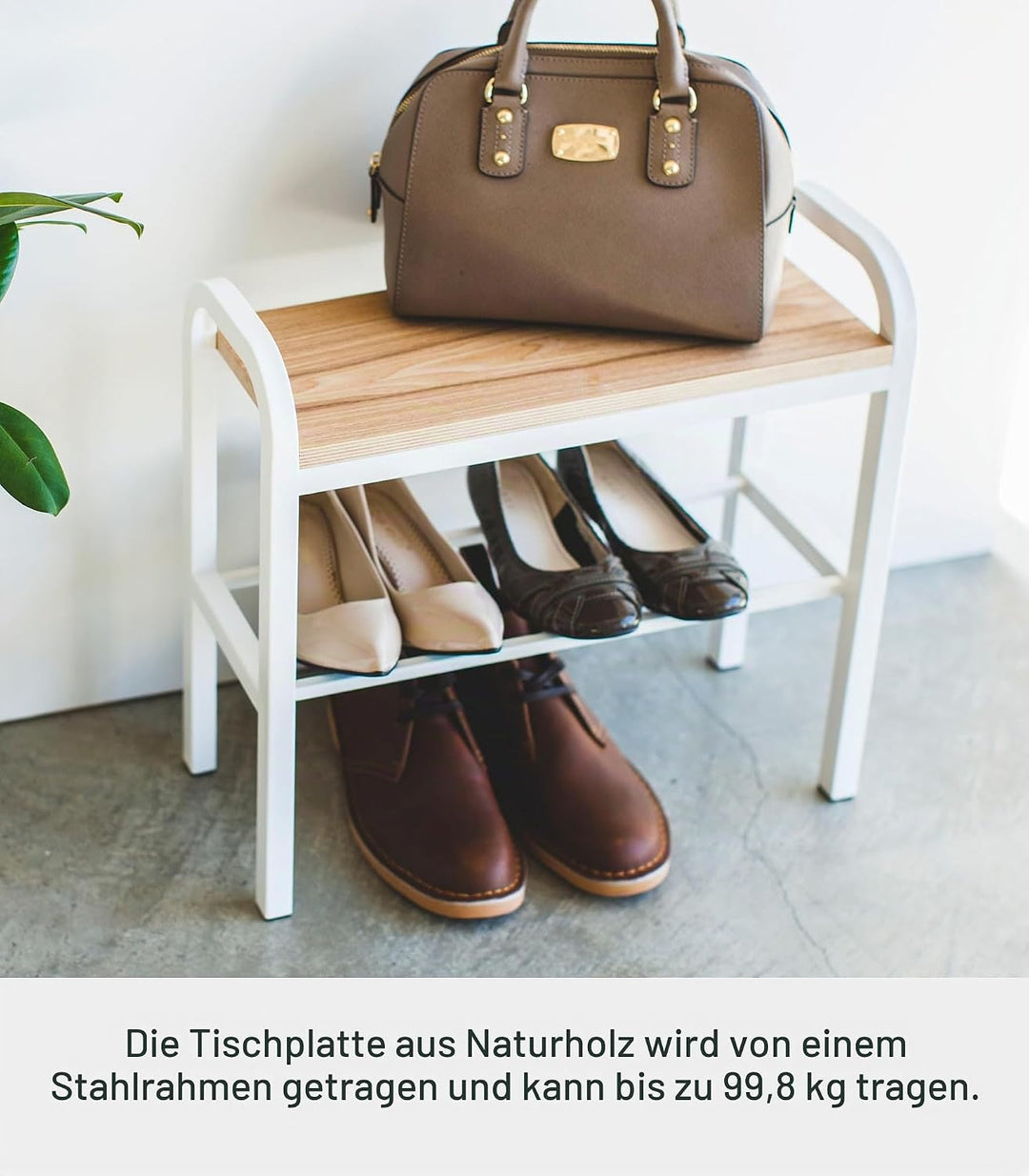 Yamazaki 4787 TOWER Schuhregal mit Holzablage, weiss, Stahl/Schichtholz, Minimalistisches Design, We