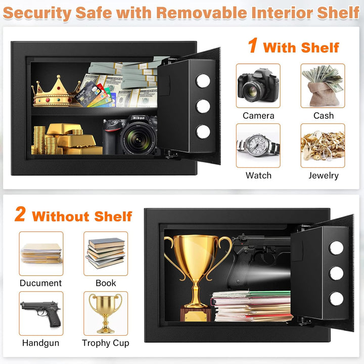25L Safe Tresor Feuerfest mit Wasserdichter Geldtasche, Digitaler Heimtresor mit Herausnehmbares Reg