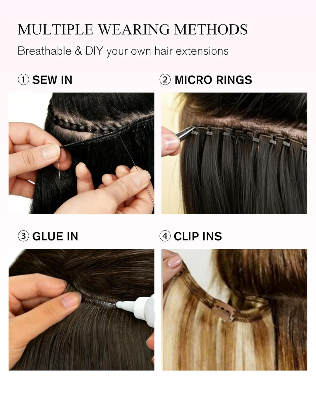 YoungSee Echthaar Extensions Tressen Braun Tressen Echthaar zum Einnähen Haartressen Dunkelbraun Haa
