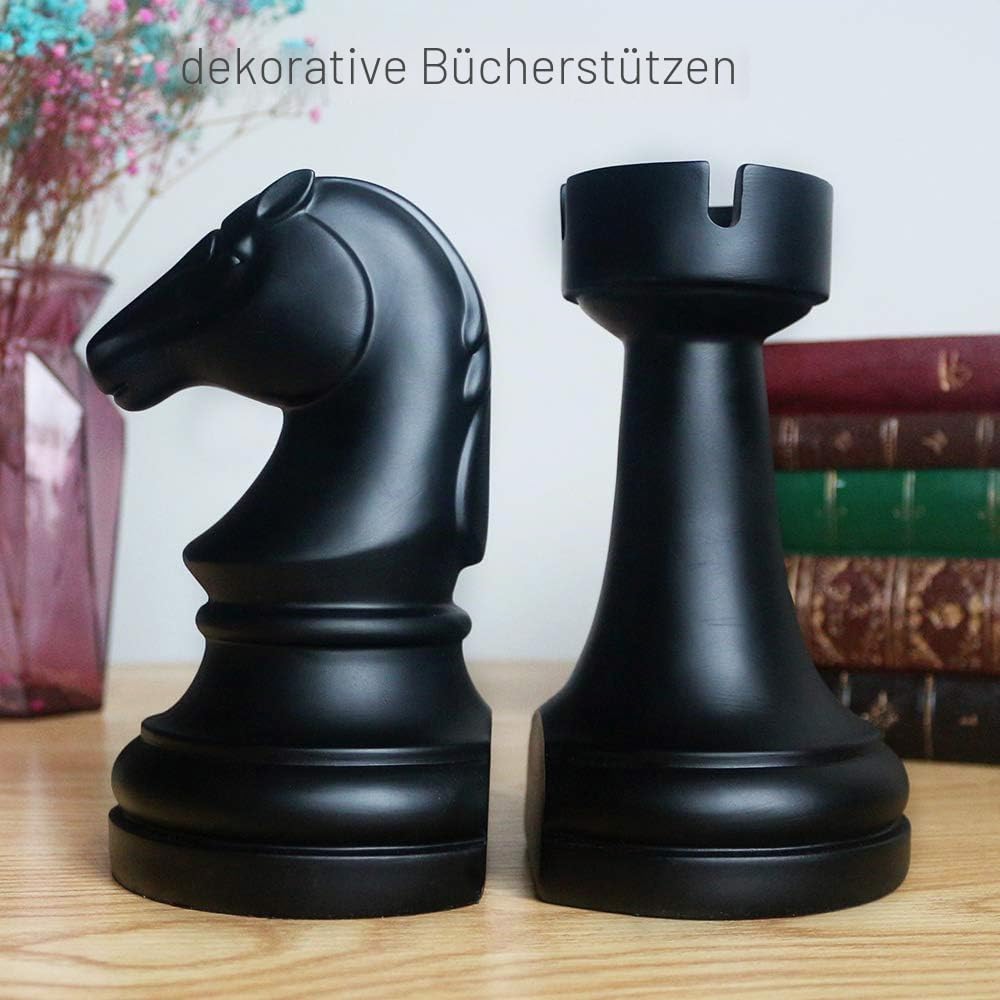 Dekorative Buchstützen, Schach-Buchstützen, Schwarze Buchstützen, einzigartige Buchstützen, Dekorati