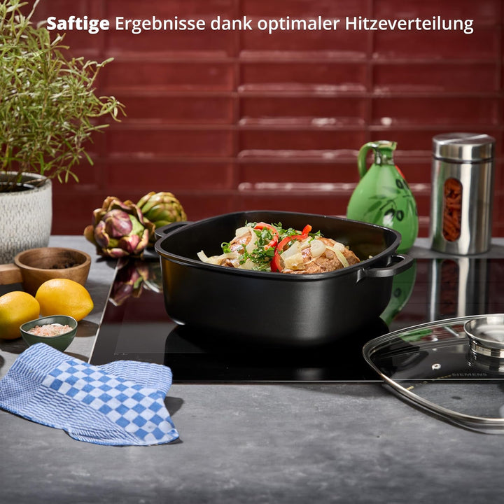 KHG Aluminium Bräter mit Glasdeckel & Aromaknopf 28x28 cm Quadratisch 7,5 L - ILAG Xeradur®5 Antihaf