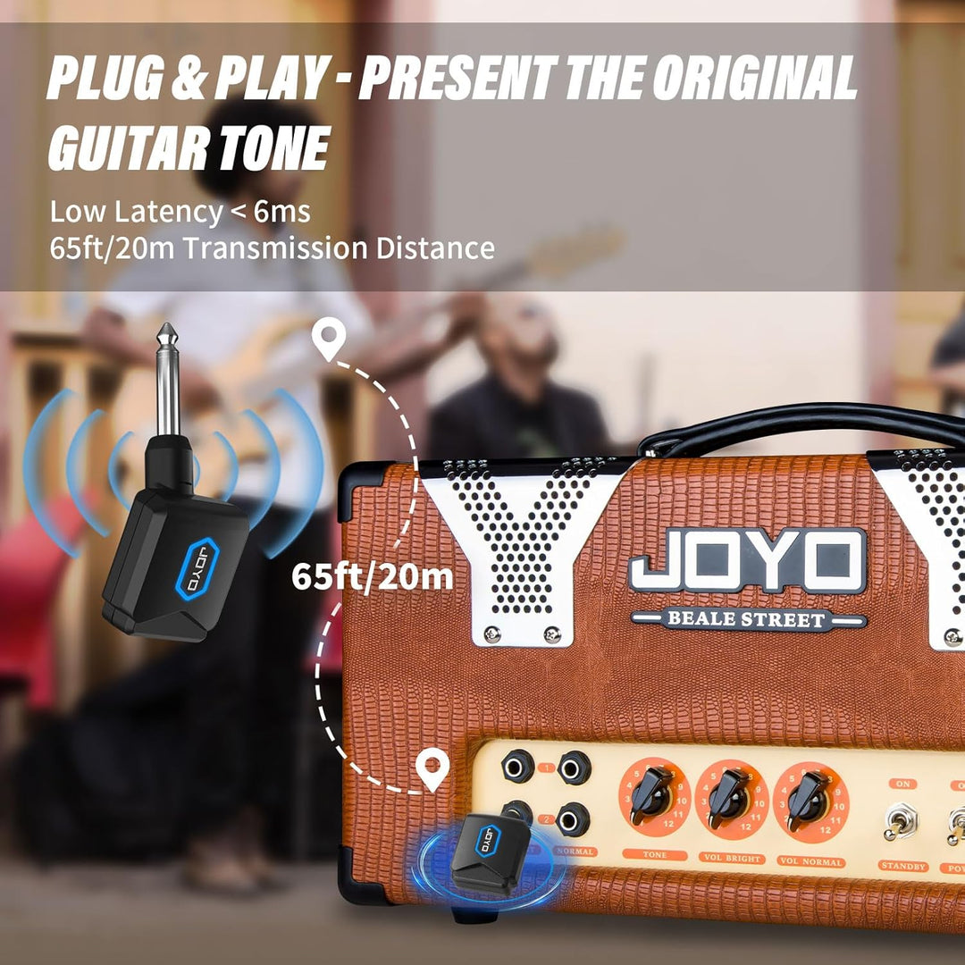 JOYO Kabelloser Gitarren-Sender und -Empfänger, 5,8 GHz, mit Ladebox, 4 Kanäle, für Gitarre, Bass, e
