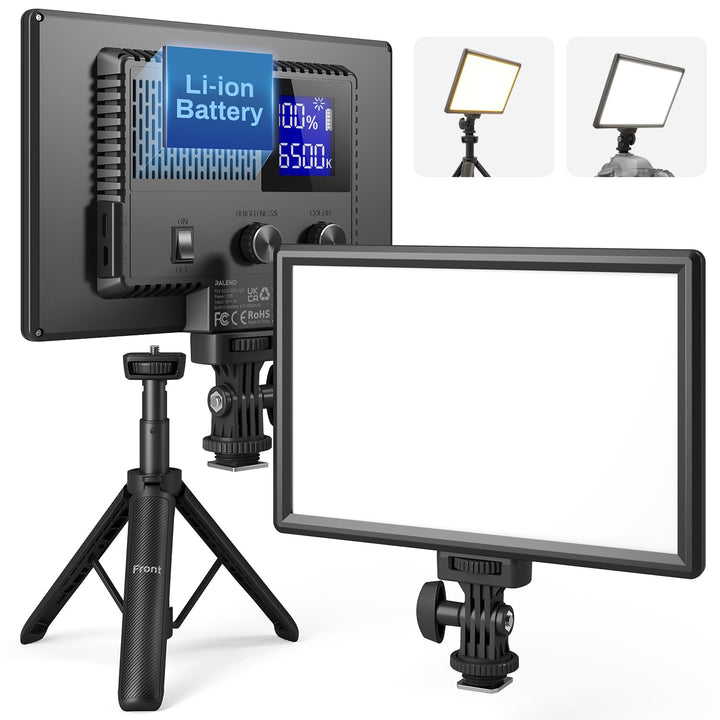 RALENO LED Kamera Video Licht, Eingebauter Wiederaufladbare Batterien 3200K-5600K Dimmbarer Zweifarb