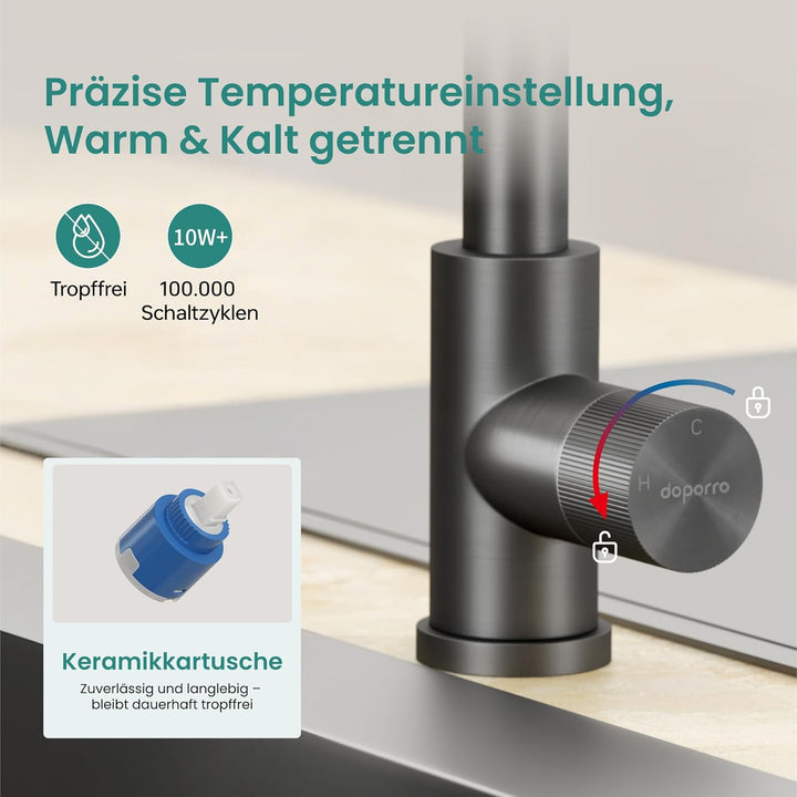 Mai &amp; Mai Wasserhahn Küche Küchenarmatur mit Brause Ausziehbar, Küchenwasserhahn 360°Schwenkbar 3 Sp