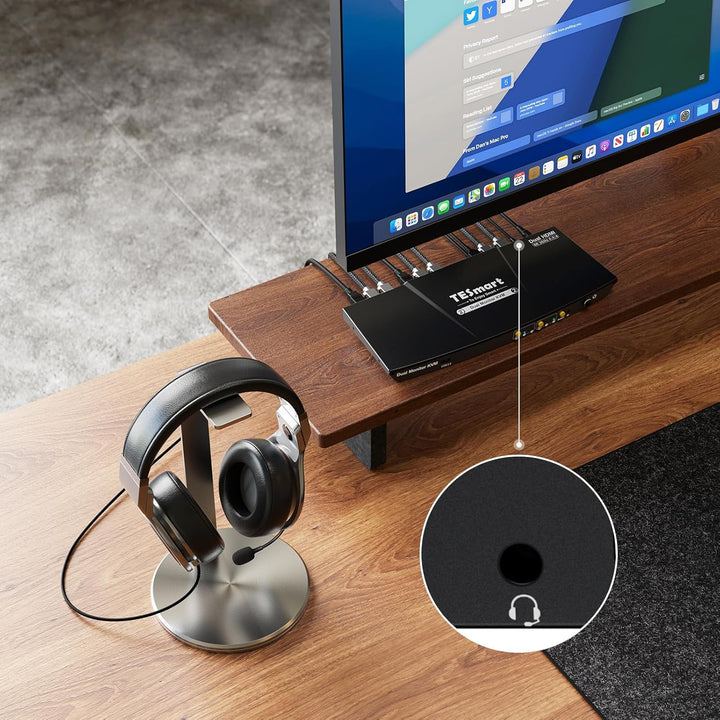 TESmart KVM Switch 2 Monitore, HDMI 2 PC 2 Monitor Switch mit Kabel×4, EDID Emulator, Audio Extracto