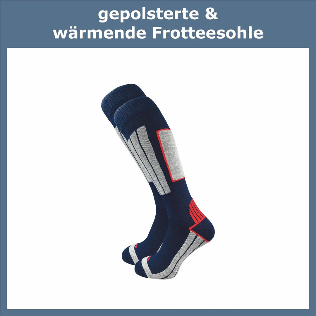 GAWILO Herren Skisocken mit Polsterung (4er-Pack) 20% wärmende Wolle 43-46 Blau, 43-46 Blau