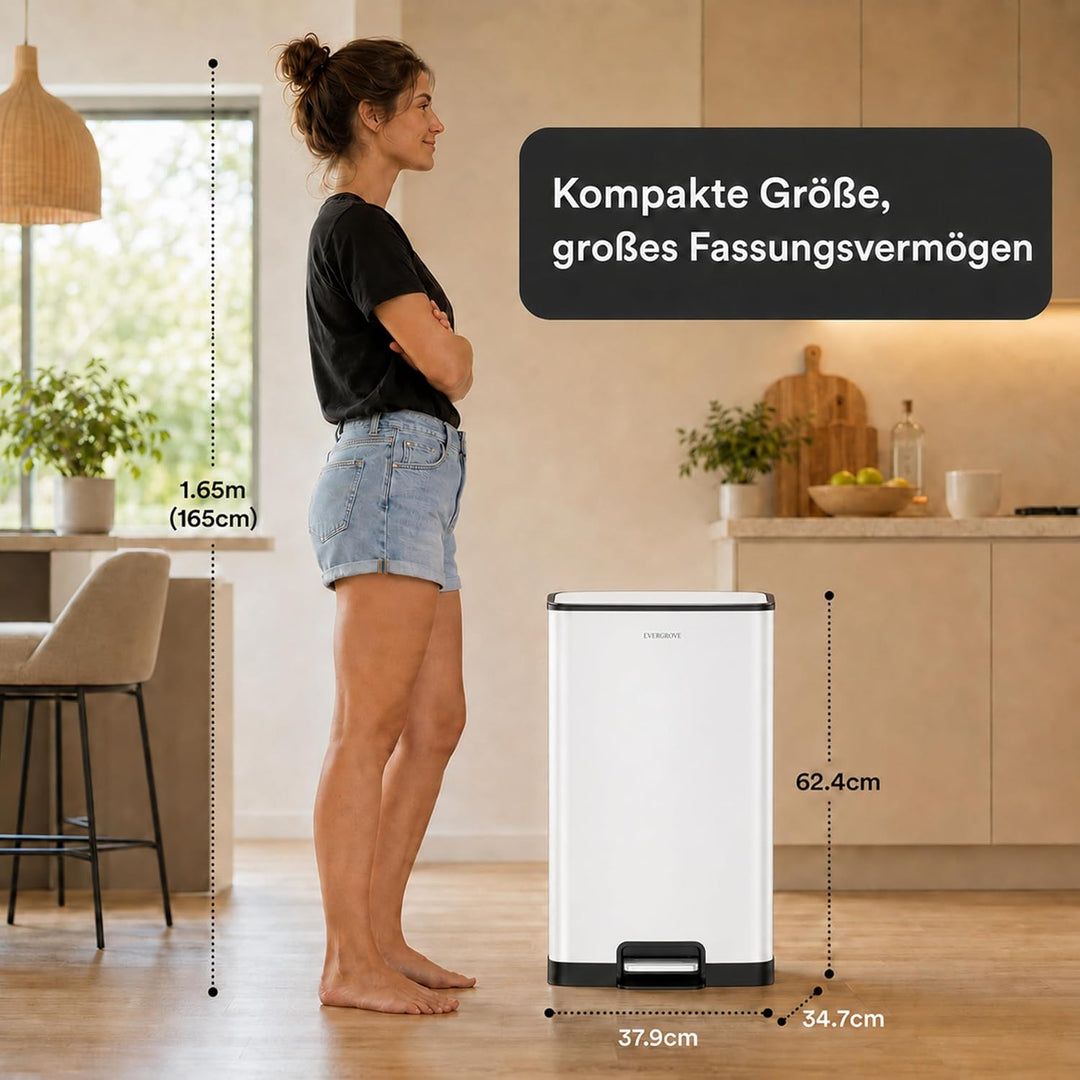 EverGrove Recycling 50L Edelstahl-Mülleimer mit Fusspedal (Weiss), Weiss