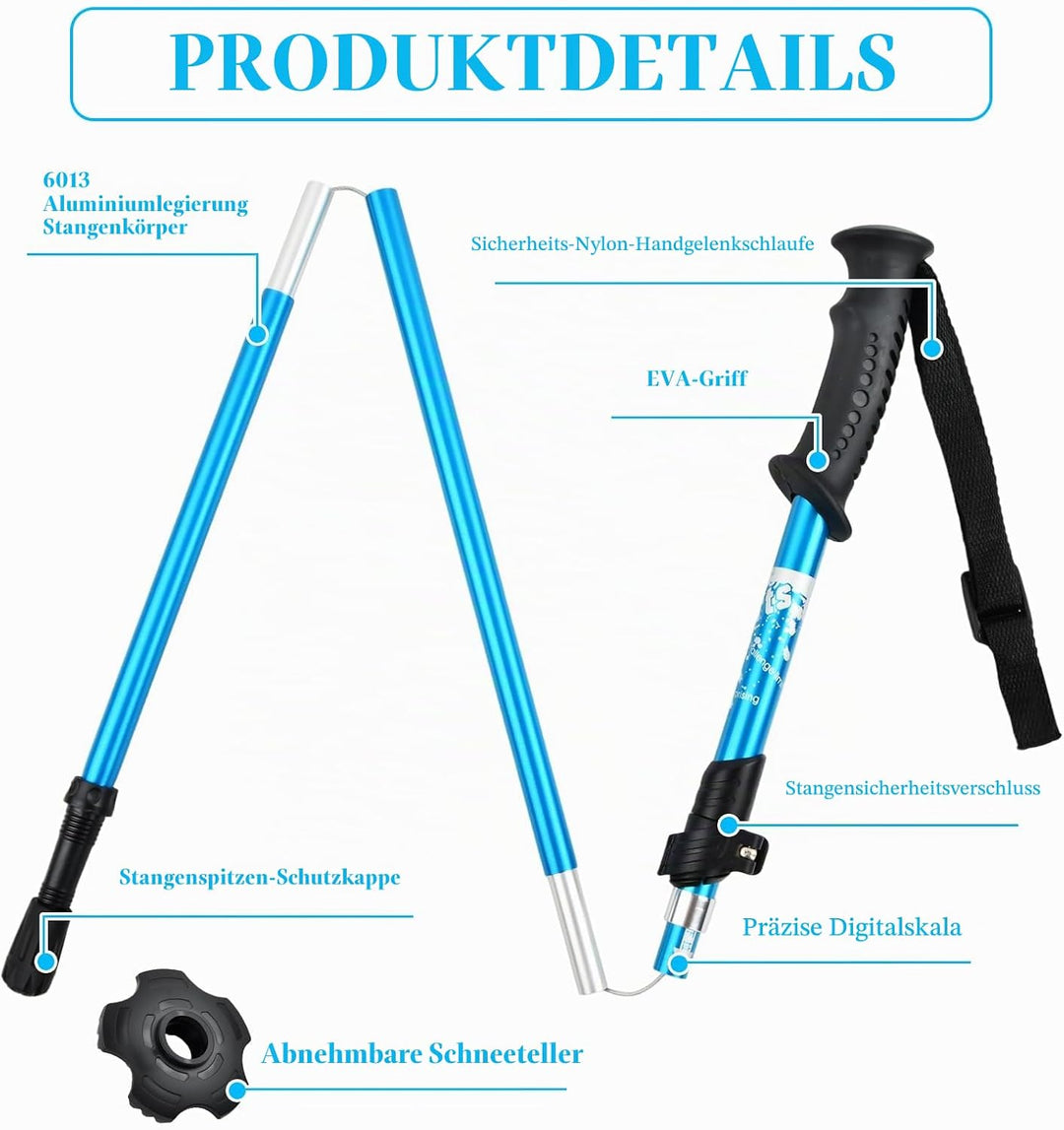 Wanderstöcke Faltbar, Wanderstöcke Teleskop Verstellbar 110-130 cm, Nordic Walking Stöcke Damen und