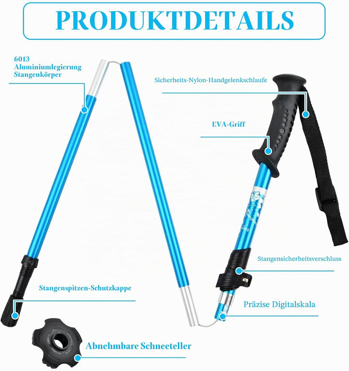 Wanderstöcke Faltbar, Wanderstöcke Teleskop Verstellbar 110-130 cm, Nordic Walking Stöcke Damen und