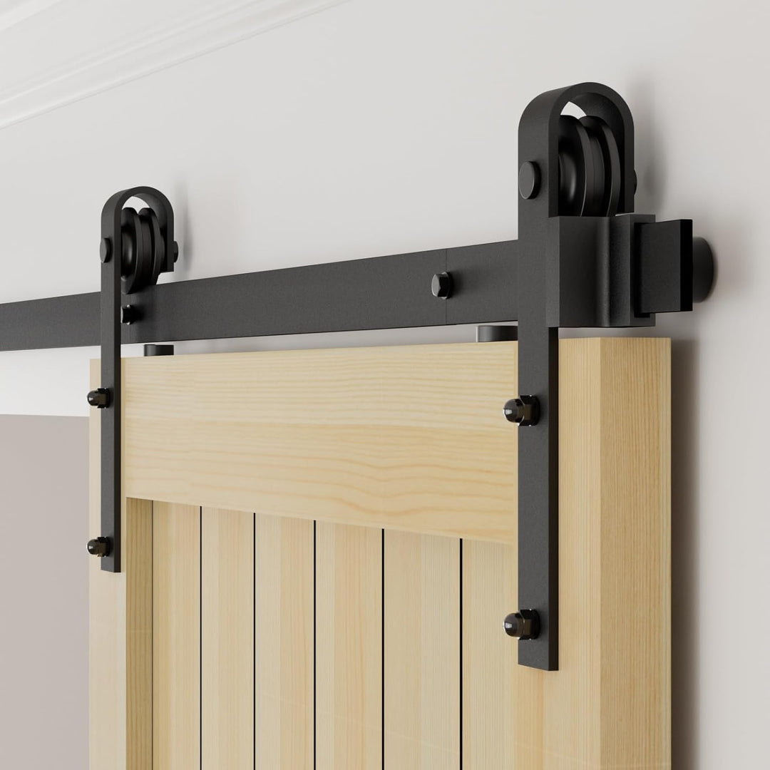 TSMST 183cm Schiebetürsystem Komplett-Set für Schiebetüren mit Bodenführung Schwarz Schienen-Kit Pas