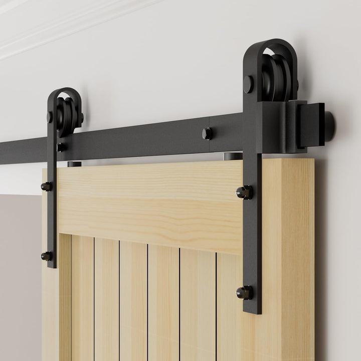 TSMST 183cm Schiebetürsystem Komplett-Set für Schiebetüren mit Bodenführung Schwarz Schienen-Kit Pas