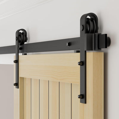 TSMST 200cm Schiebetürsystem Komplett-Set für Schiebetüren mit Bodenführung Schwarz Schienen-Kit Pas
