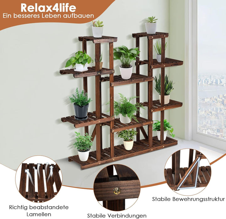 RELAX4LIFE Pflanzenständer Holz, Blumenständer mit 9 Ebenen, Pflanzenregal Mehrstöckig, Blumenregal