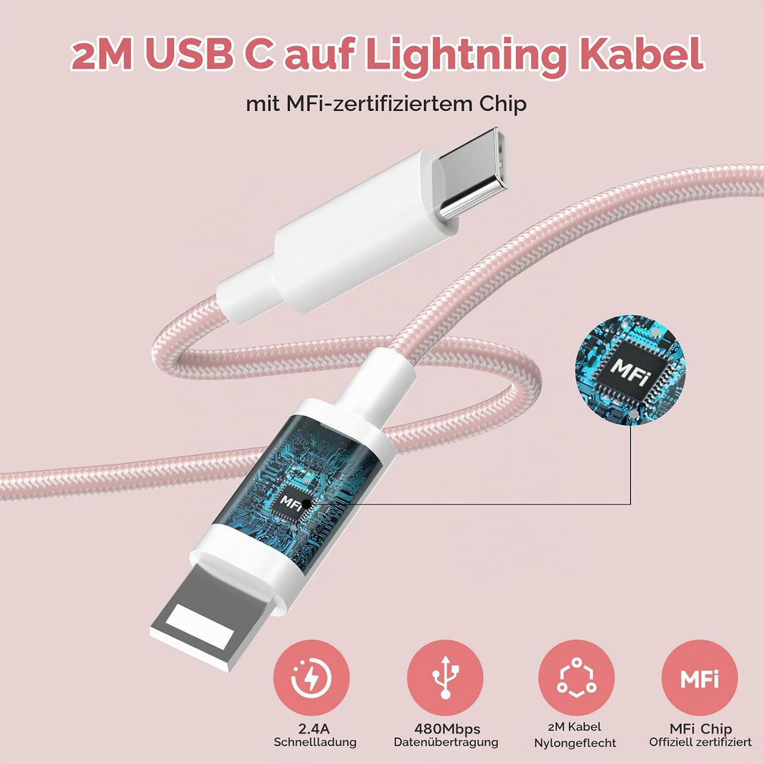 20W USB C Ladegerät und Ladekabel für iPhone 14/14 Pro/14 Pro Max/13/12/11/X/XR/XS/Mini/SE, 2Pack Sc