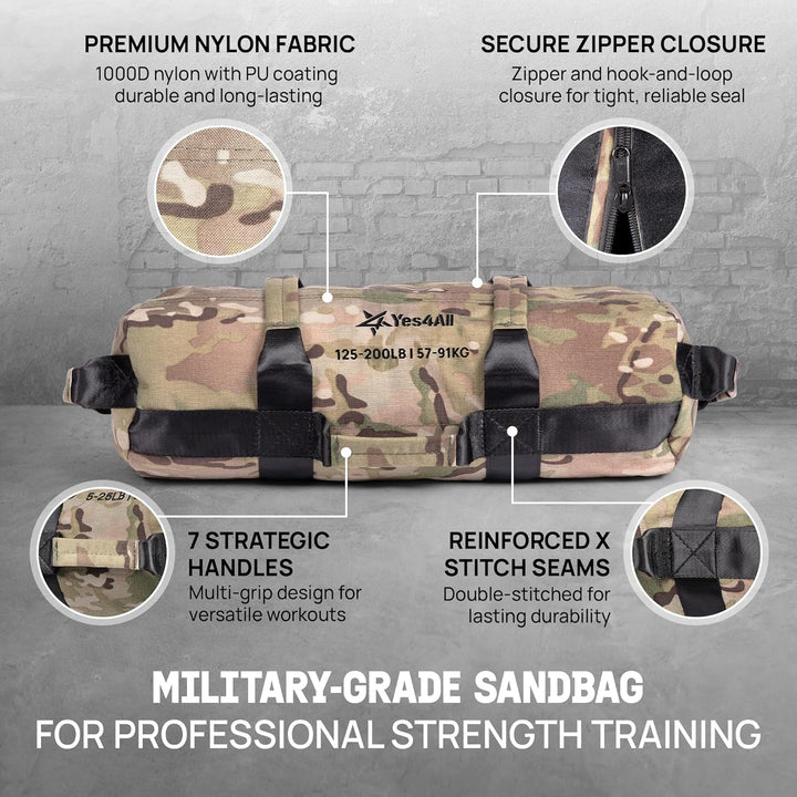 Yes4All Verstellbar Gewichtssack für Fitness mit 7 Griffe - Power bag ideal für Krafttraining, Ungef