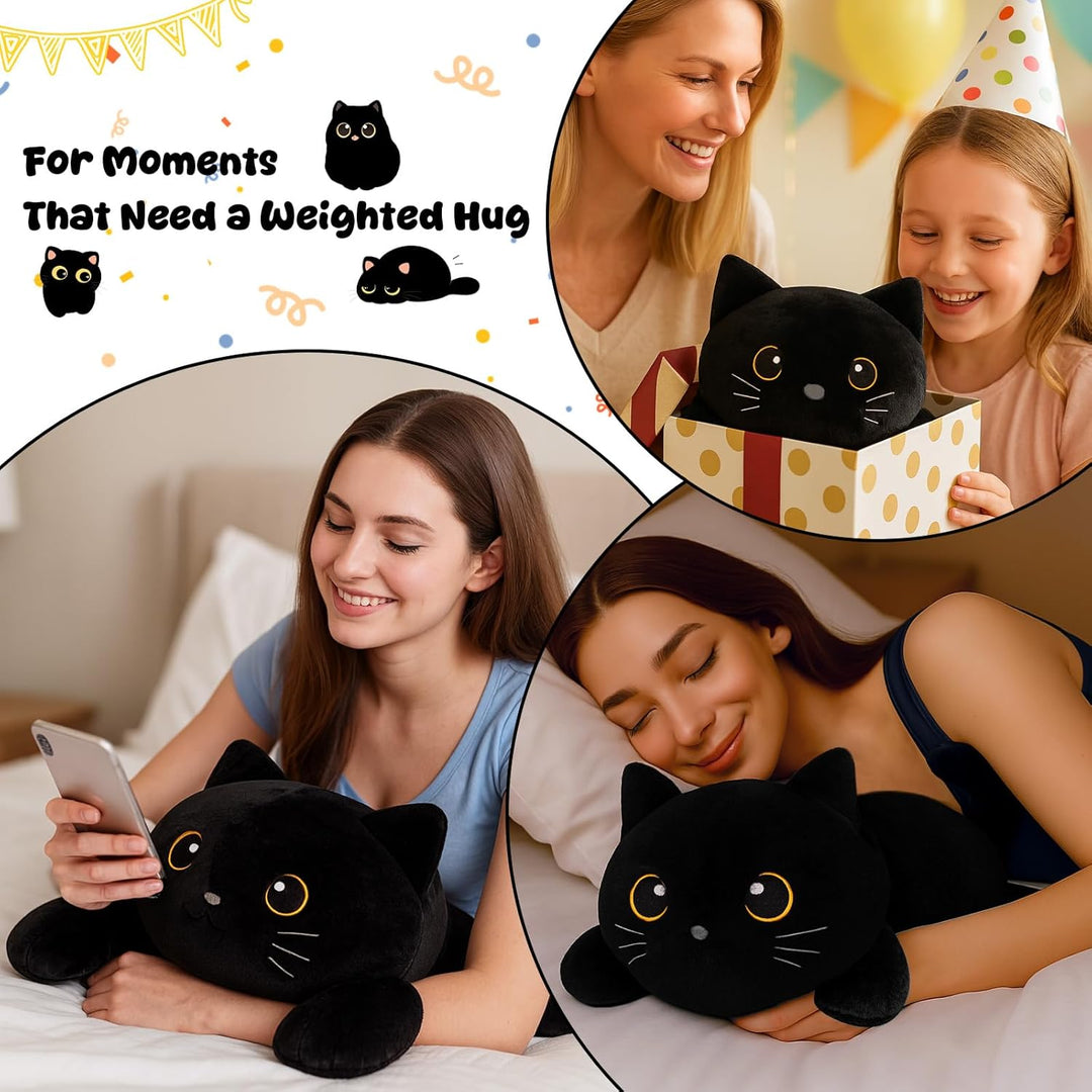 SQEQE Gewichtetes Katze Kuscheltier, Schwarze Katze Plüschtier Kuscheltierkissen mit Gewicht, Niedli
