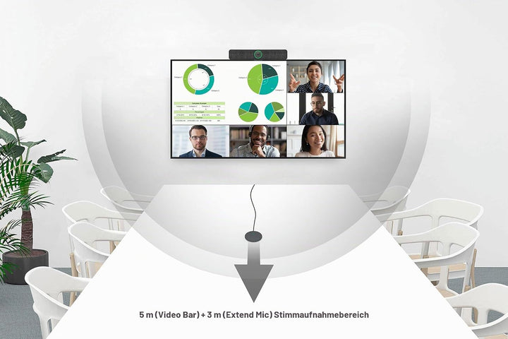 DIGITUS DS-55580 Video Bar Pro, Video-Konferenz-System – 4K UHD 30 Hz ePTZ Webcam Kamera – 1 Tischmi