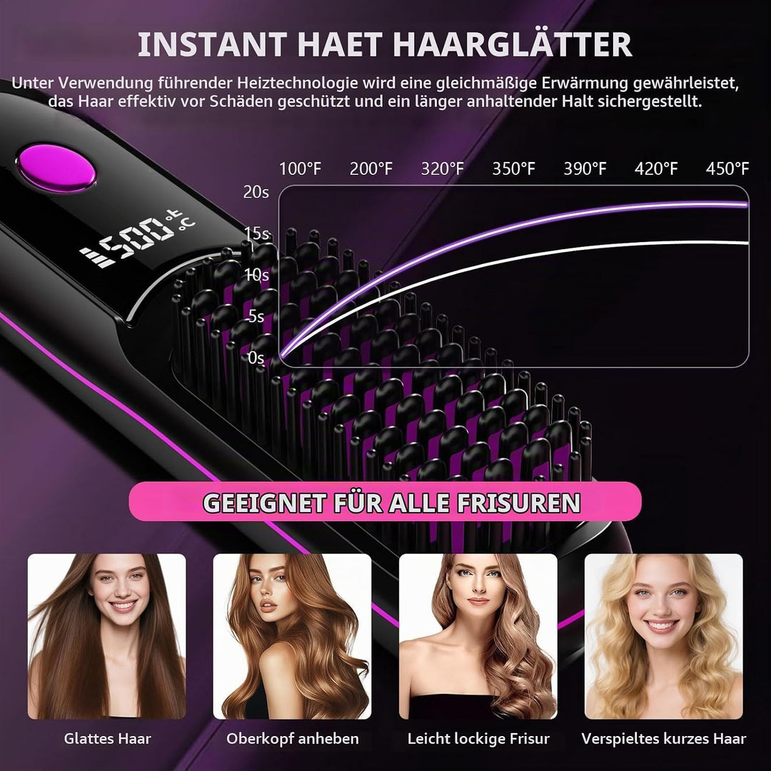 Glättbürste Kabellos, Stylingbürste für Kurze Haare, Glättbürste mit LED-Anzeige, Stylingbürste 3 Te