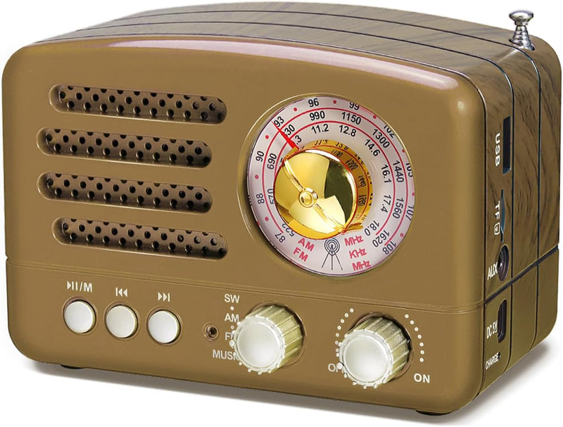 PRUNUS J-160 AM/FM/SW Retro Radio mit Bluetooth, Nostalgie Radio Klein mit 1800mAh Wiederaufladbare