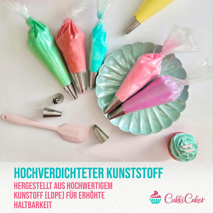 CukkiCakes 100 Stück Profi Einweg Spritzbeutel (Grösse: 30cm/40cm/47cm/53cm) - 100% Recycelbar - Ext