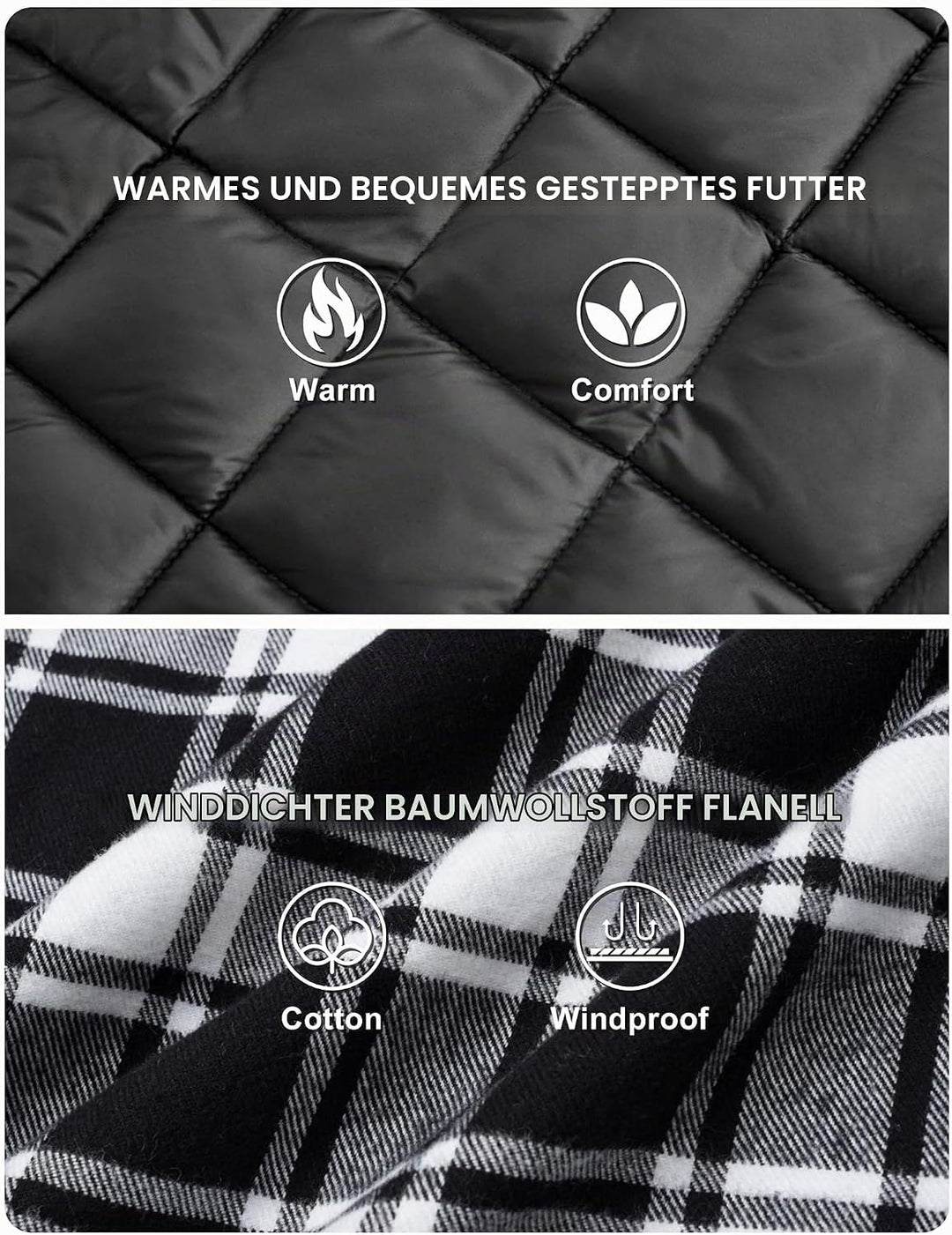 TACVASEN Herren Karierte Hemdjacke Flanellhemd Holzfällerhemd Thermohemd Jacke XXL Schwarz, XXL Schw