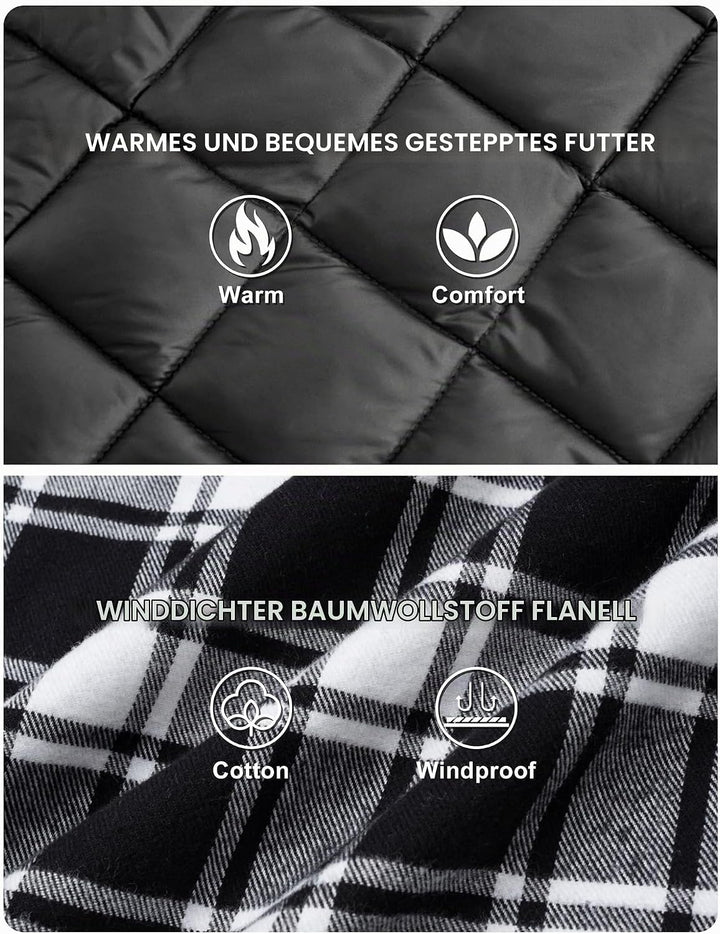 TACVASEN Herren Karierte Hemdjacke Flanellhemd Holzfällerhemd Thermohemd Jacke, S Schwarz