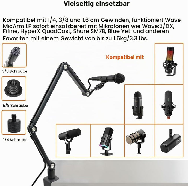 Niedriger Mikrofonarm – verstellbarer Mikrofonständer mit stabiler Schreibtischhalterung, faltbarer