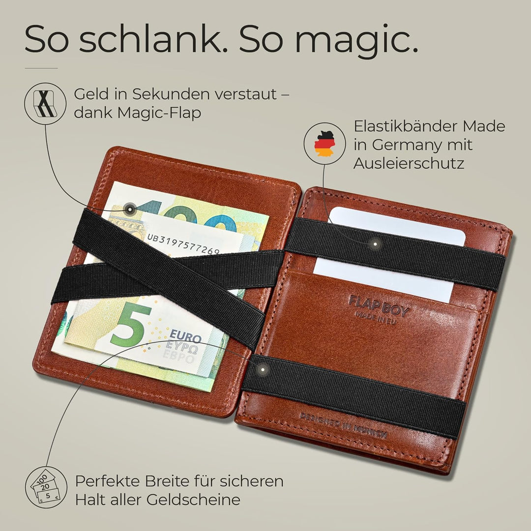 Jaimie Jacobs Flap Boy AirTag Edition Magic Wallet mit Münzfach Echtleder (Dunkelbraun), Dunkelbraun