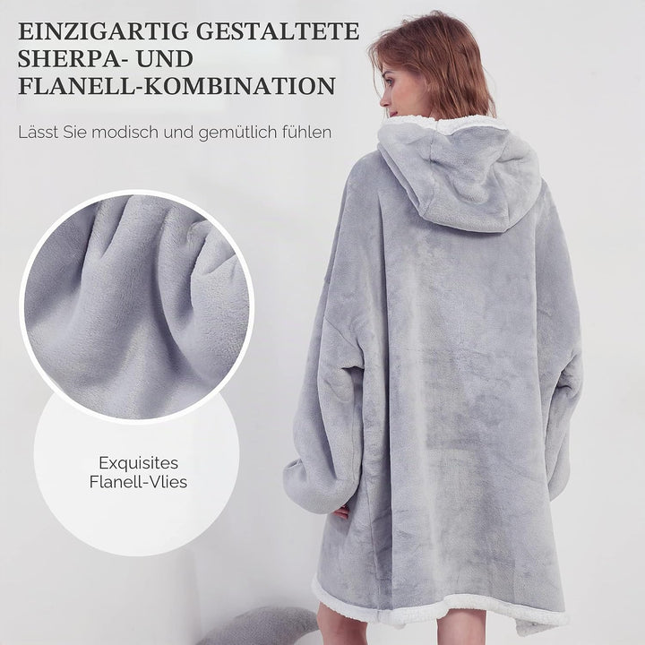Viviland Pullover Damen & Herren Hoodie Sweatshirt, grosser und Warmer Hausanzug für Erwachsene Grau