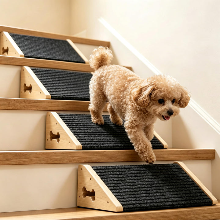 Hunderampe für Treppen, 4‑stufige Hunde Treppe mit Teppichbelag
