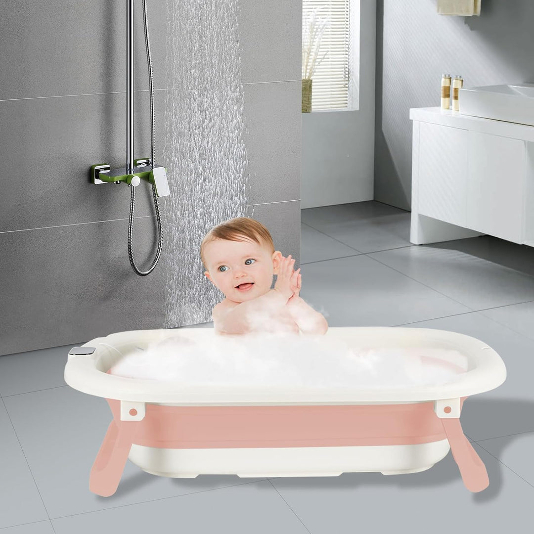 Flexible Babybadewanne mit Temperaturanzeige, Duschkissen, Duschstecker, rutschfeste Füsse, faltbare