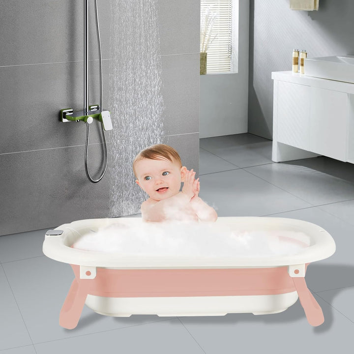 Flexible Babybadewanne mit Temperaturanzeige, Duschkissen, Duschstecker, rutschfeste Füsse, faltbare