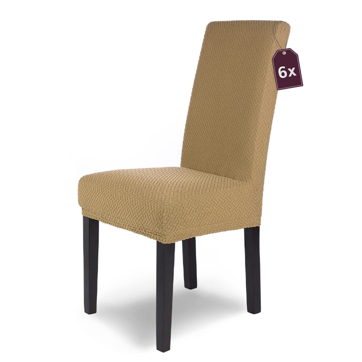 SCHEFFLER-Home Stuhlhussen Stretch Luna/Stuhlhussen Beige 6er Set/elastische Flanell Stuhlabdeckunge