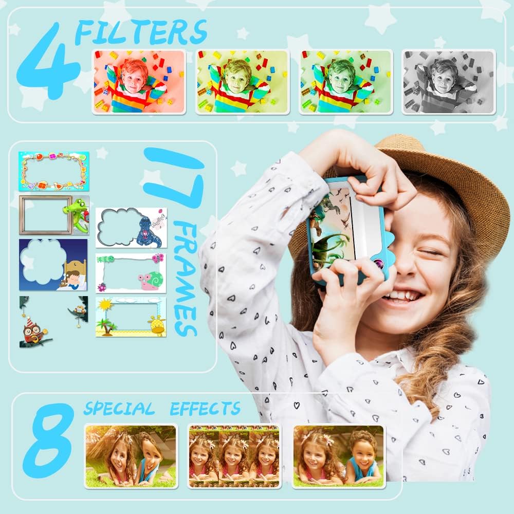 Ukuu KinderKamera 2,4 Zoll Bildschirm Print Sofortbildkamera für Kinder 1080P Digitalkamera mit 3 Ro