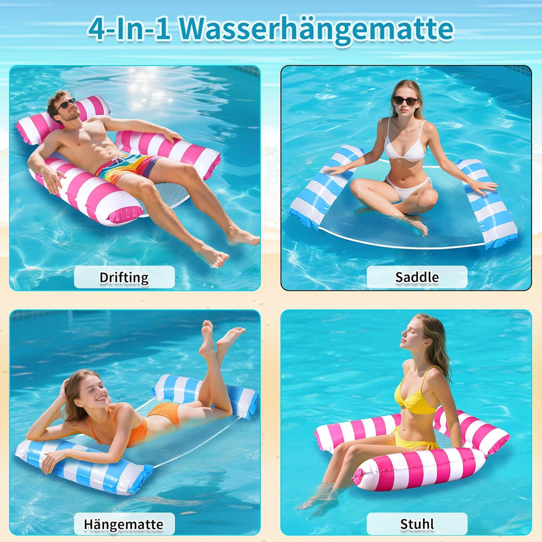 Luftmatratze Pool Schwimmnudel, 2 Stück Luftmatratze Wasser Hängematte, 4 In 1 Wasserhängematte Mit