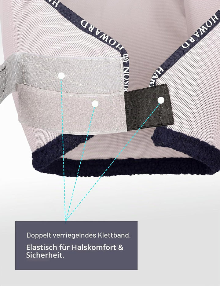 Harrison Howard Fliegenmaske aus Netzstoff, UV-Schutz, mit Fleece-gepolstertem Rand, Grösse L, Grau