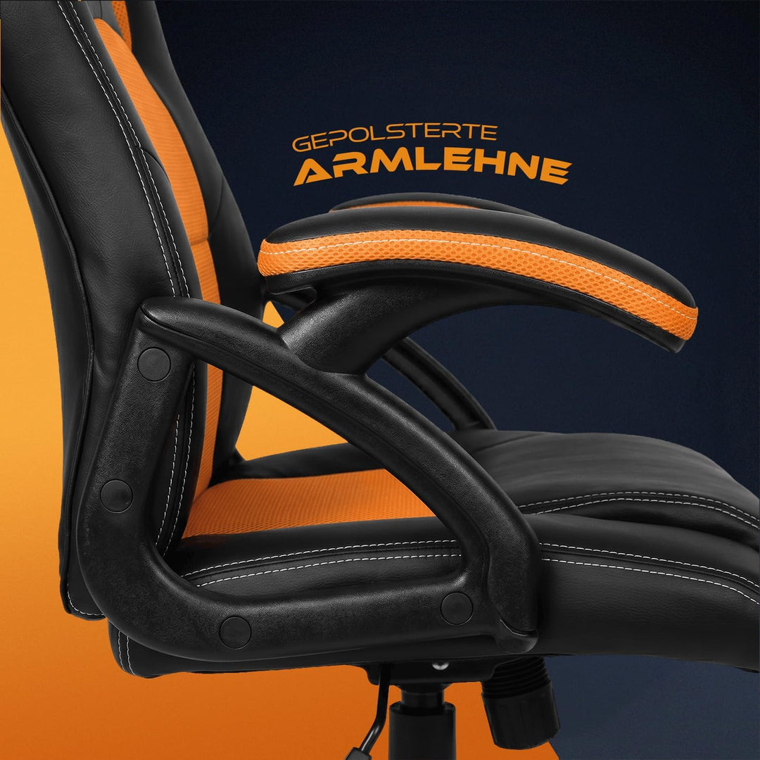 Gamer Stuhl Gaming Schreibtischstuhl Chefsessel Bürostuhl Ergonomisch, Orange, 9 Farbvarianten, gepo
