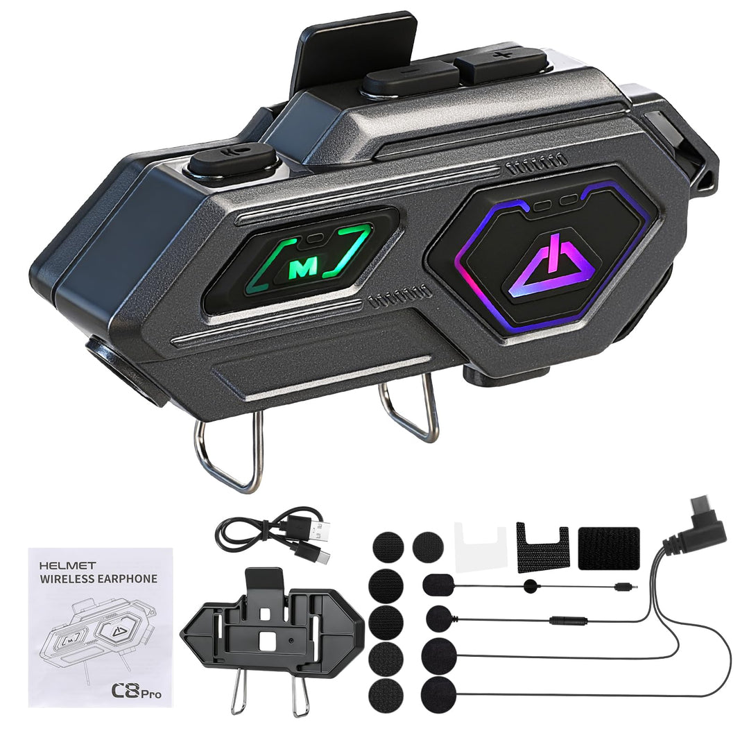C8 Pro Motorrad Headset mit Gegensprechanlage, Helm Kommunikationssystem für 2 Personen, HD Lautspre
