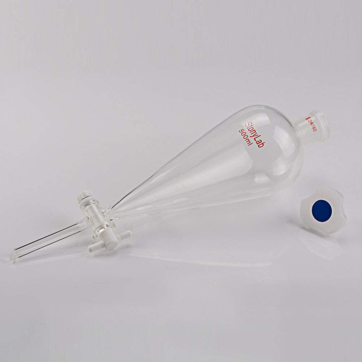 StonyLab 500 ml Trichter aus Borosilikatglas, Separatory Funnel, Schwerwandig Konisch mit 24/40 Gele