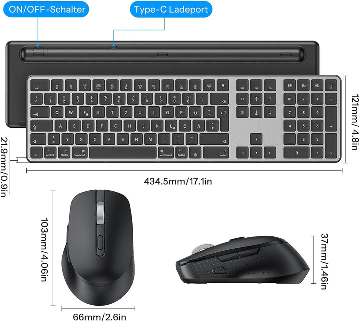 OMOTON Tastatur Maus Set Kabellose für MacBook Air/MacBook Pro/iMac/iMac Pro/Mac mini, Bluetooth Fun