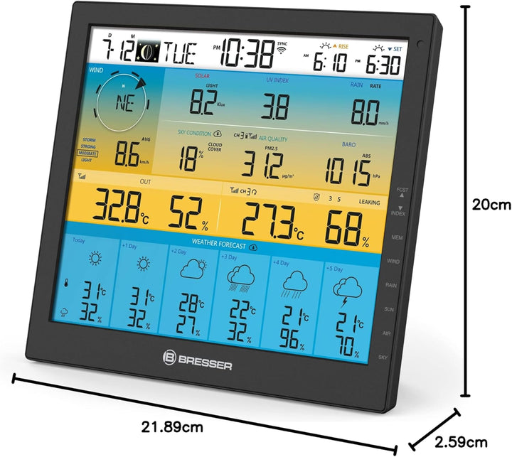 Bresser Wetterstation Funk Mit AuÃŸensensor 7-in-1 Solar WLAN 4CAST Mit 6-Tages-Wettervorhersage Und