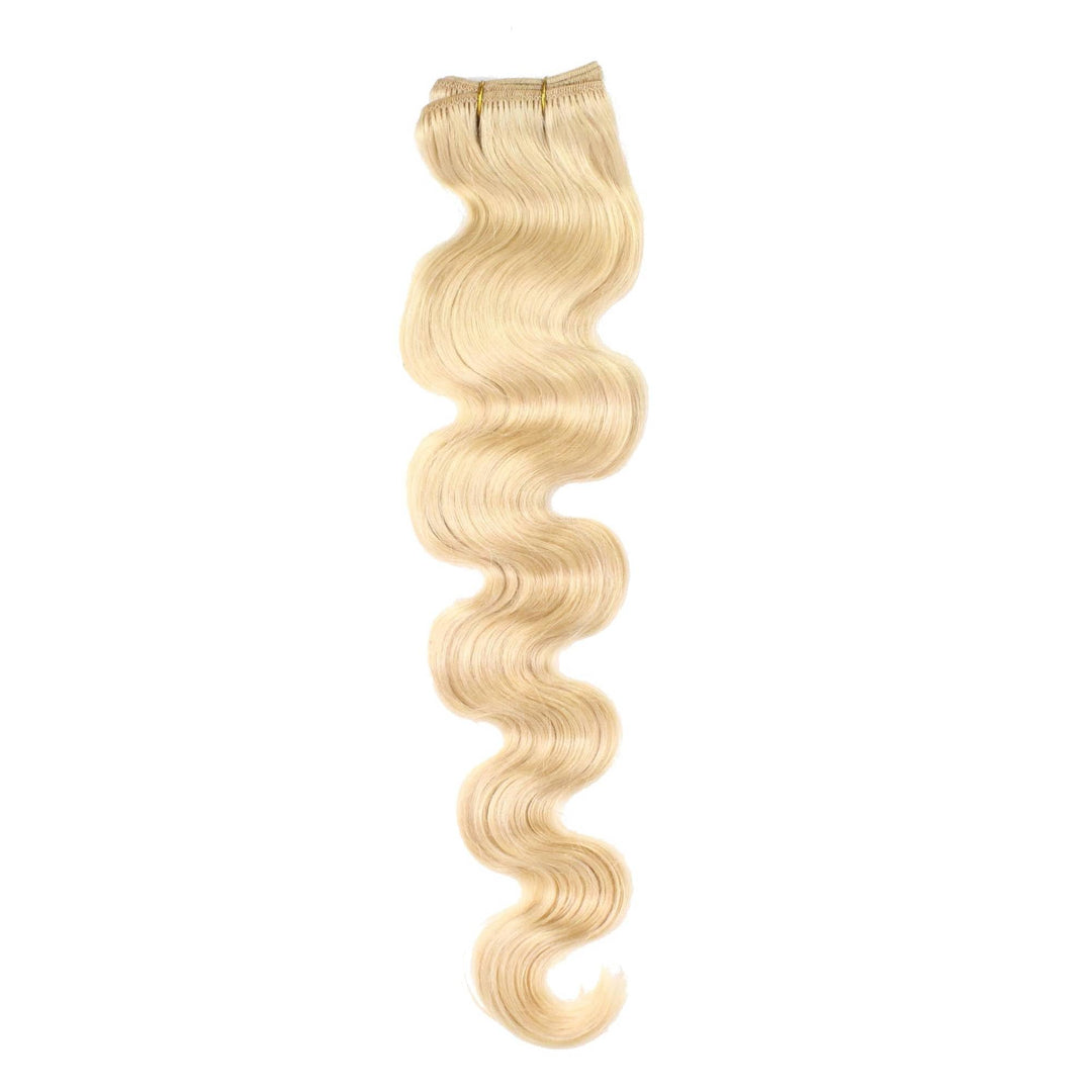 hair2heart Echthaar Tressen zum Einnähen Extensions Gewellt - 50cm 100g 9/0 lichtblond 