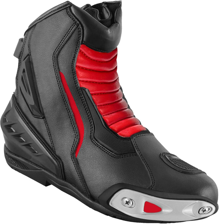 Vaster Moto Motorradschuhe für Herren, kurz, wasserdicht, Leder, rutschfeste Sohle 45 EU Rot, 45 EU