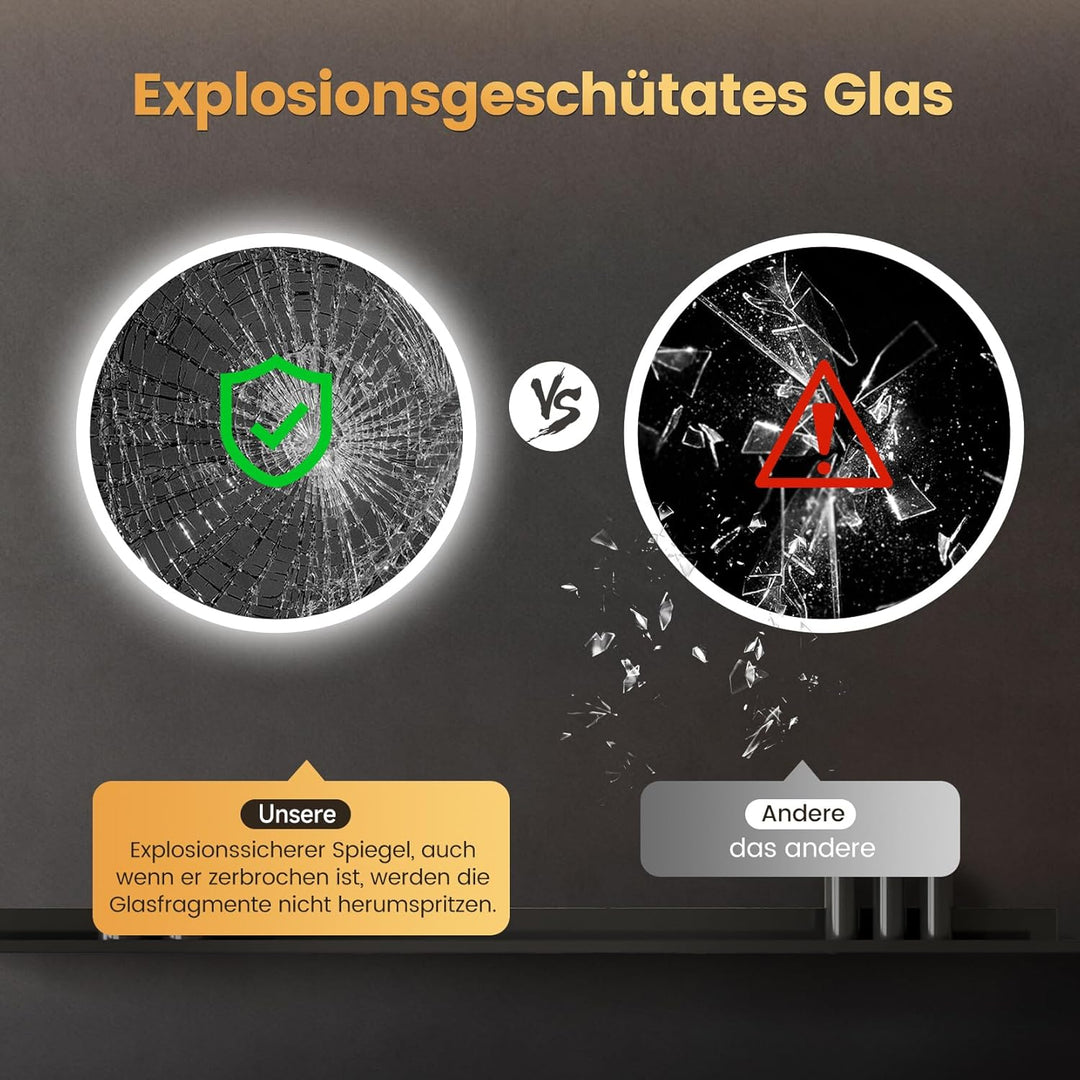 YOLEO Badspiegel mit Beleuchtung rund 70cm, Badezimmerspiegel LED mit Bluetooth-Lautsprecher, Wandsp